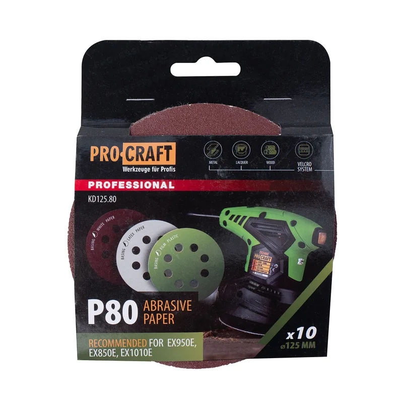 Коло шліфувальне на липучці PRO-CRAFT KD125.80 ( наб.10 шт)