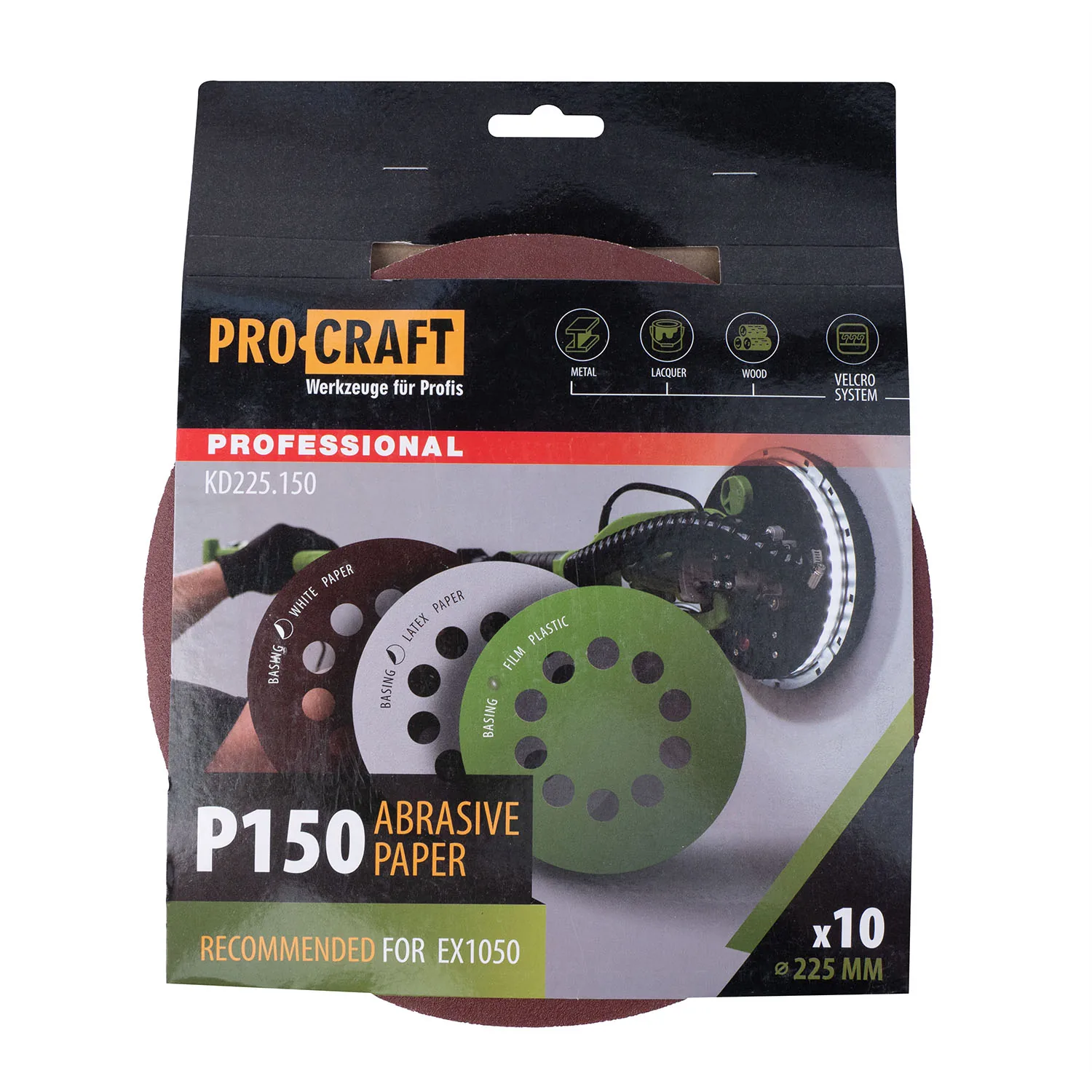 Коло шліфувальне на липучці PRO-CRAFT KD225.150 ( наб.10 шт)