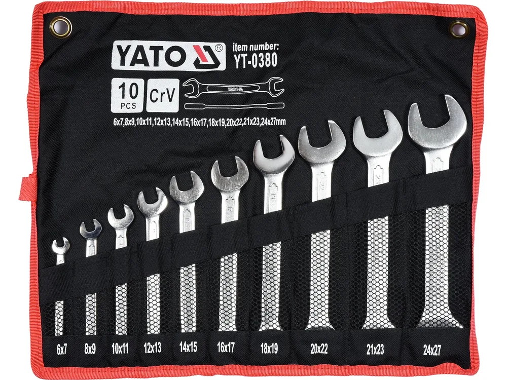 Ключі ріжкові YATO : CrV, М= 6х7-24х27 мм, Набір 10 шт.