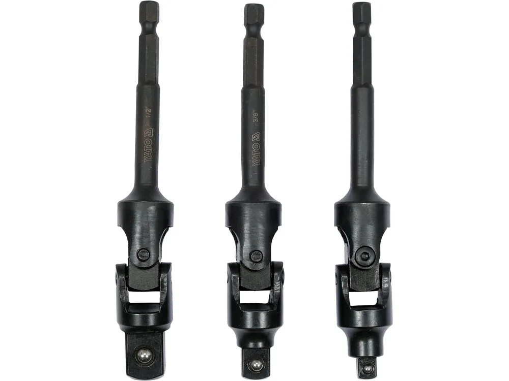 Тримачі-адаптери торц головок шар YATO: з 6-гран.- 1/4" до квадр-1/4",3/8",1/2", L= 125мм, Cr-V, 3шт