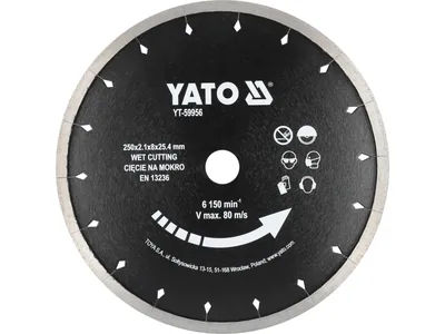 Диск відрізний алмазний по кераміці YATO Ø=250/25.4 х 2.1 мм, в мокрому режимі