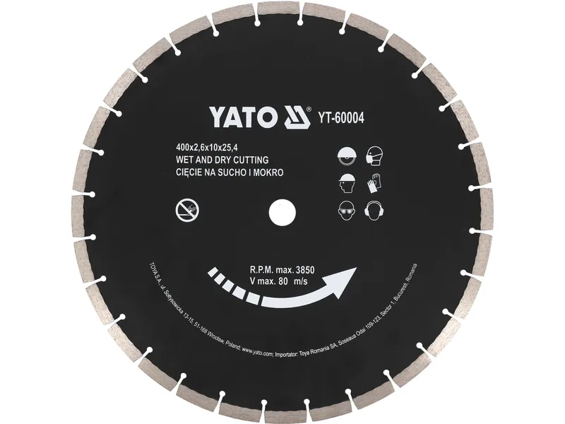 Диск алмазний сегментний по бетону YATO : Ø= 400x 25,4 мм. t= 3,6 мм, до YT-84820
