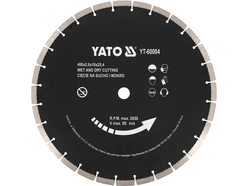 Диск алмазний сегментний по бетону YATO : Ø= 400x 25,4 мм. t= 3,6 мм, до YT-84820