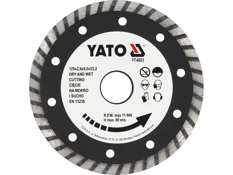 Диск алмазний турбо YATO : "TURBO" Ø= 125x8,0x22,2 мм. H= 2,6 мм