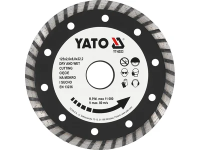 Диск алмазний турбо YATO : "TURBO" Ø= 125x8,0x22,2 мм. H= 2,6 мм