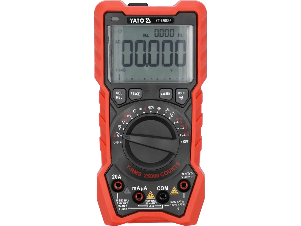 Мультиметр TRUE RMS електричних параметрів YATO з LCD-цифровим діапазоном 25000 від 3х1,5V;AA батар