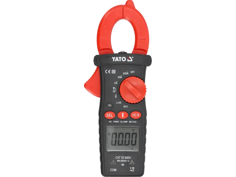 Мультиметр-кліщі TRUE RMS електр. параметрів YATO, діапаз AC- 0-600 А, 0-600 V AC/DC, відображ- 3999