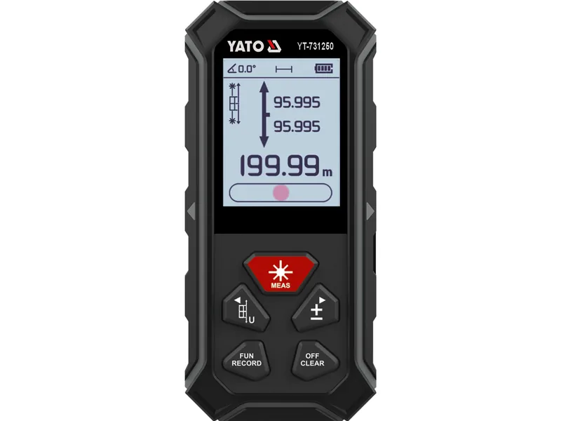 Дальномір лазерний 2 напрямний YATO LCD- дисплей, дальн- 2х 100м, пох ±2мм, живл акум 3,7В 850мАГод