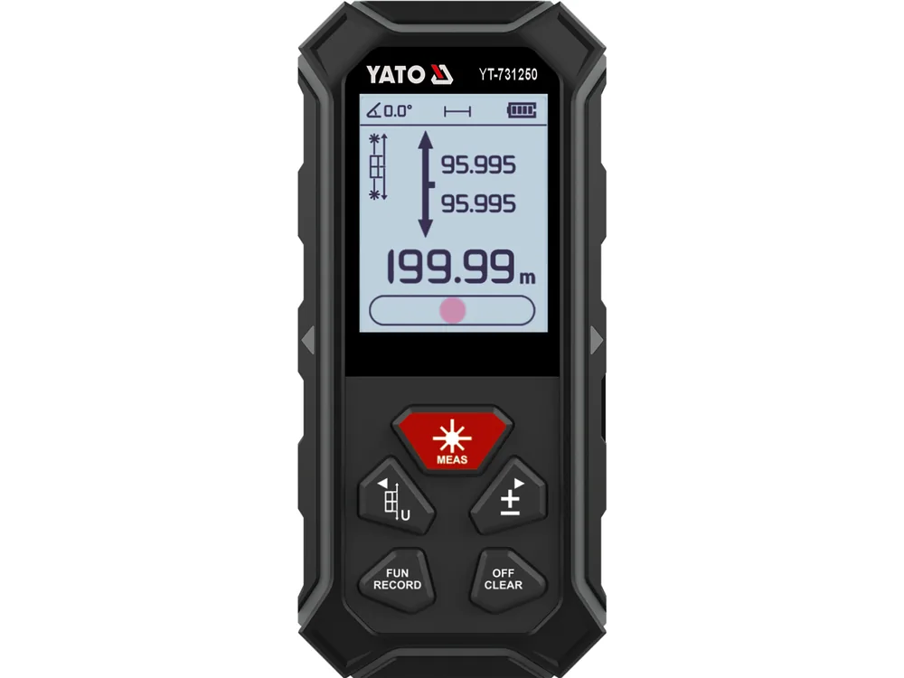 Дальномір лазерний 2 напрямний YATO LCD- дисплей, дальн- 2х 100м, пох ±2мм, живл акум 3,7В 850мАГод