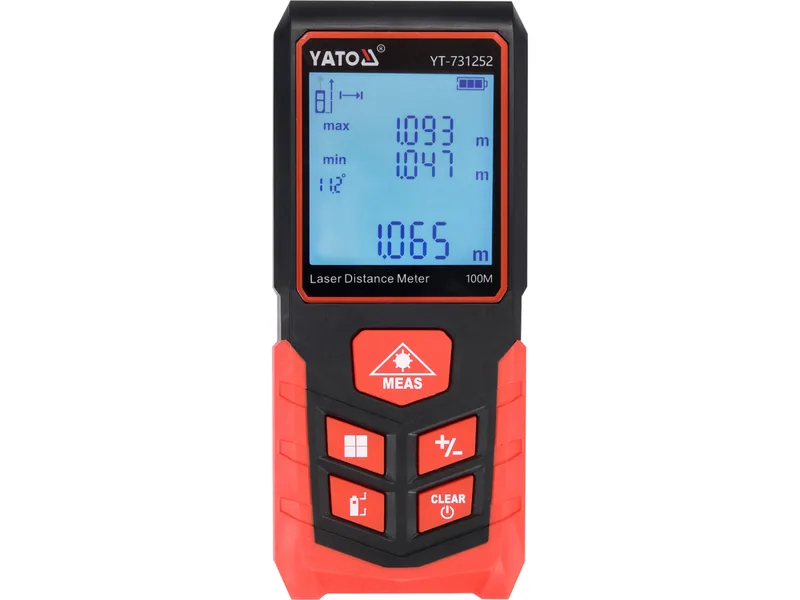 Дальномір лазерний YATO з LCD- дисплеєм дальн- 100м, похибка ±2мм, виміри площі і об'єму живл- 2-ААА