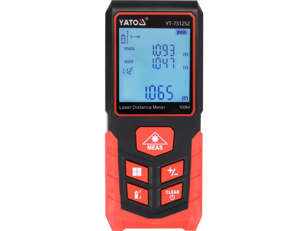 Дальномір лазерний YATO з LCD- дисплеєм дальн- 100м, похибка ±2мм, виміри площі і об'єму живл- 2-ААА