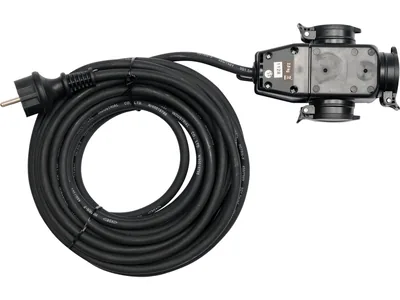Подовжувач електромережевий YATO: l= 10 м, 16 A, 3Gх1,5 mm2, IP44 з розгалужовачем з 3 гніздами